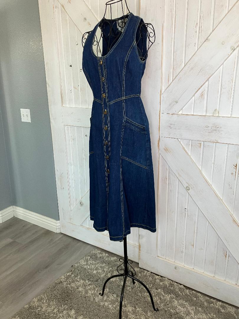 70's Vintage Foxy Lady for Joseph Magnin Blue Jean Denim Cowgirl Sundress Midi Dress