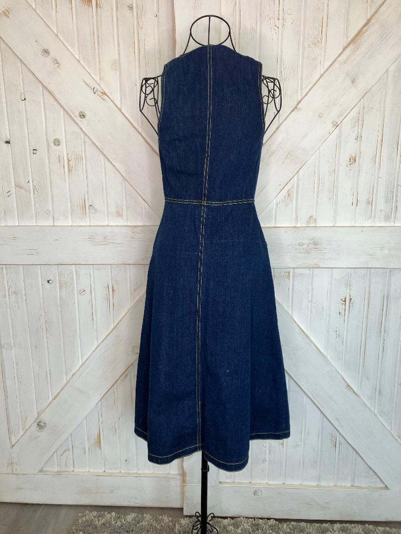 70's Vintage Foxy Lady for Joseph Magnin Blue Jean Denim Cowgirl Sundress Midi Dress