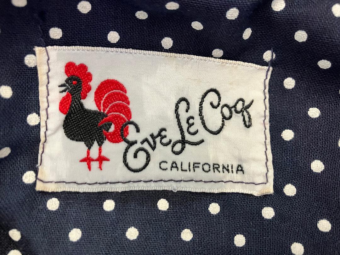 60's Vintage Eve Le Coq Nober California Blue White Polka Dot Dapper Swing Pin Up Dress