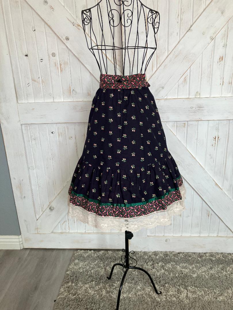 70's Vintage Gunne Sax Jessica's Gunnies Blue Pink Green Calico Prairie Skirt 13 *WOUNDED BIRD