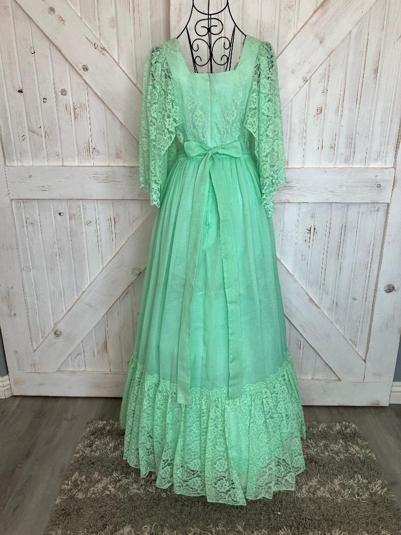 70's Vintage Candi Jones Green Lace Angel Sleeve Gunne Sax STYLE Maxi Dress 7