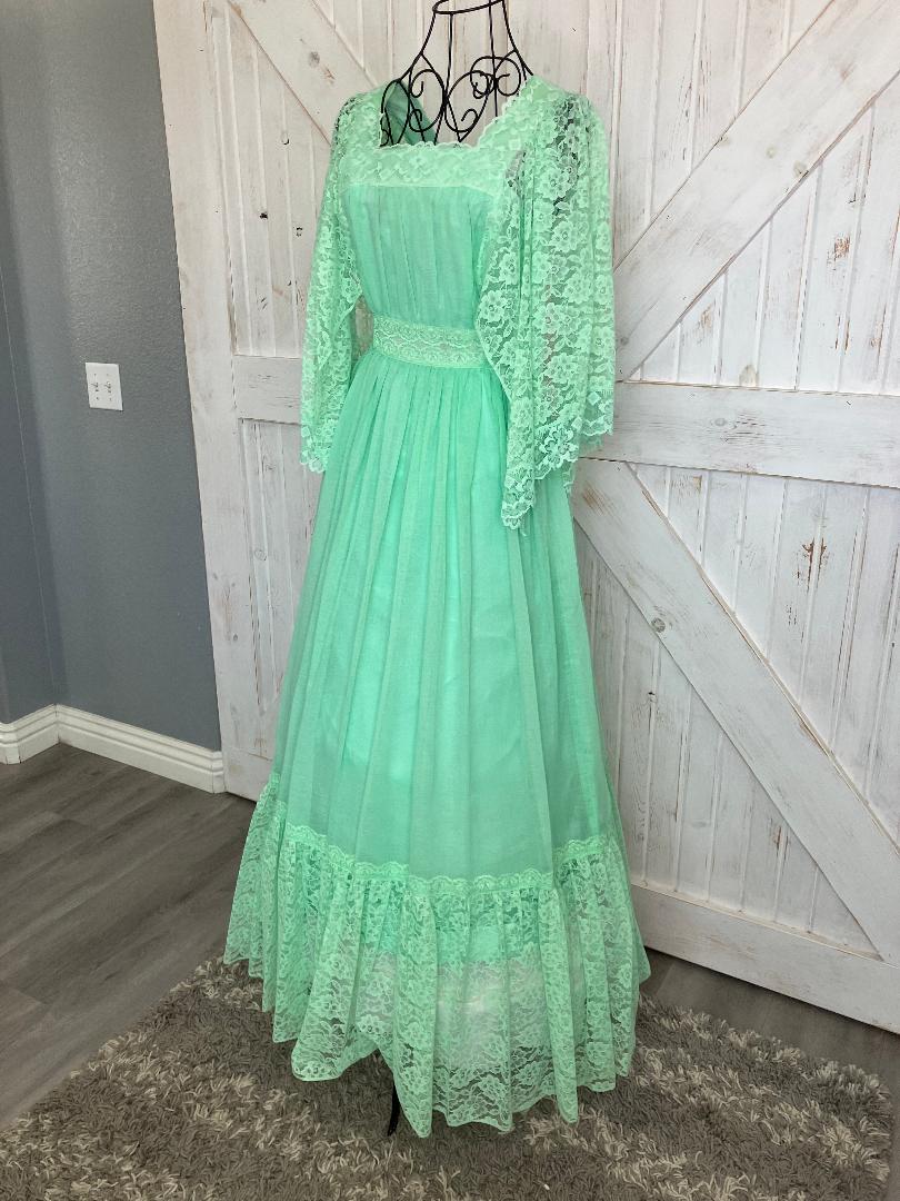 70's Vintage Candi Jones Green Lace Angel Sleeve Gunne Sax STYLE Maxi Dress 7