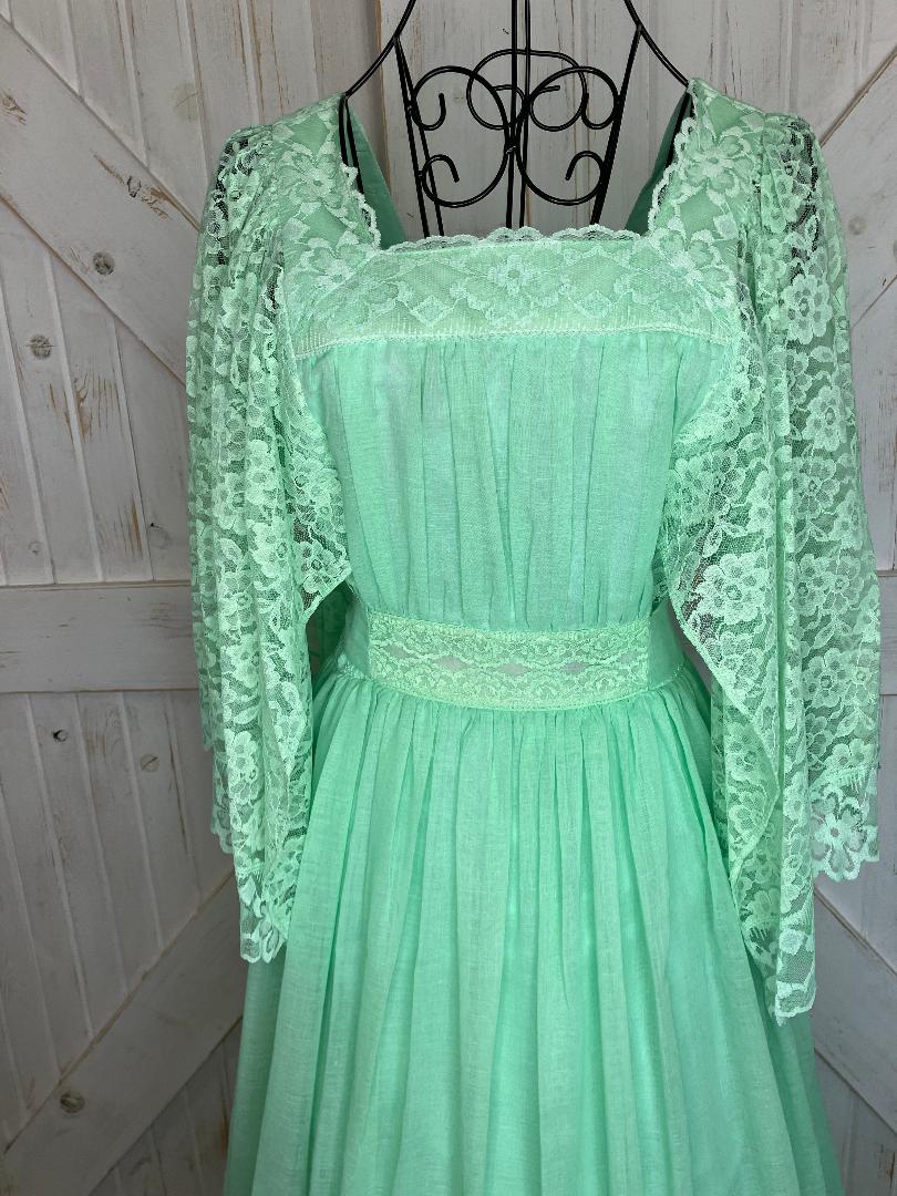 70's Vintage Candi Jones Green Lace Angel Sleeve Gunne Sax STYLE Maxi Dress 7