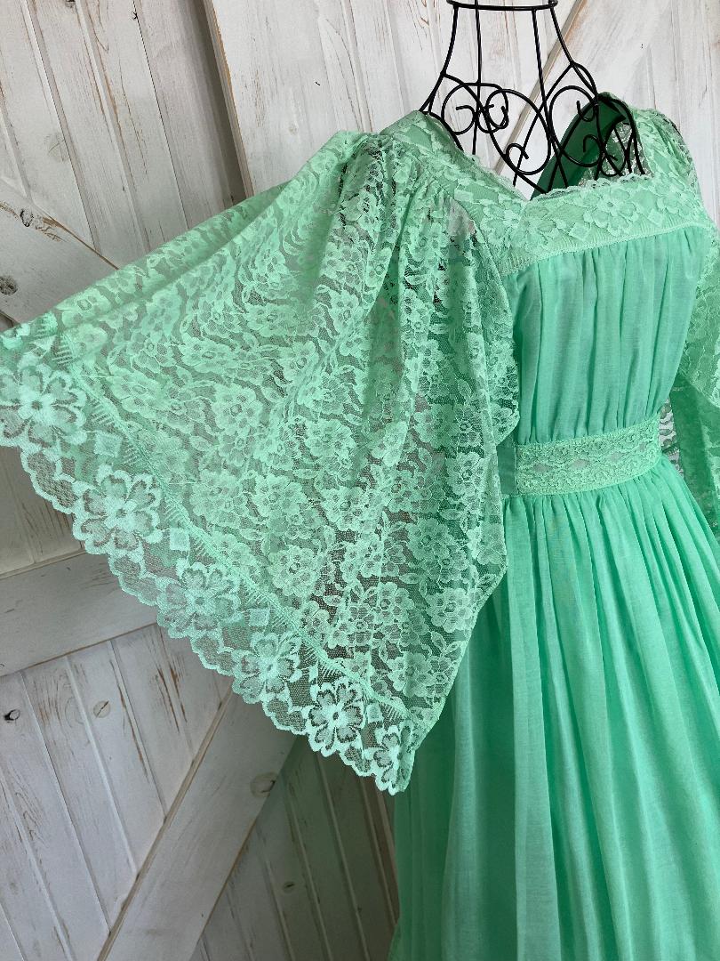 70's Vintage Candi Jones Green Lace Angel Sleeve Gunne Sax STYLE Maxi Dress 7