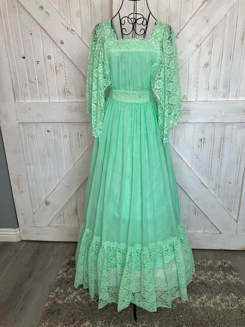70's Vintage Candi Jones Green Lace Angel Sleeve Gunne Sax STYLE Maxi Dress 7
