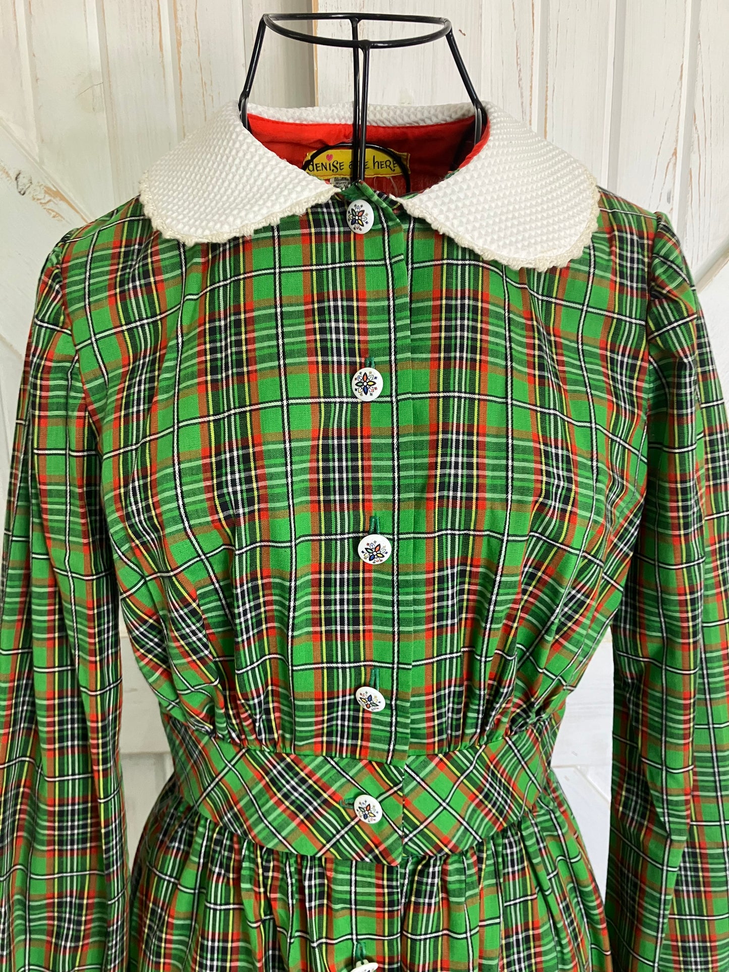 70's Vintage Denise Are Here Green Red White Dolly Mini Dress