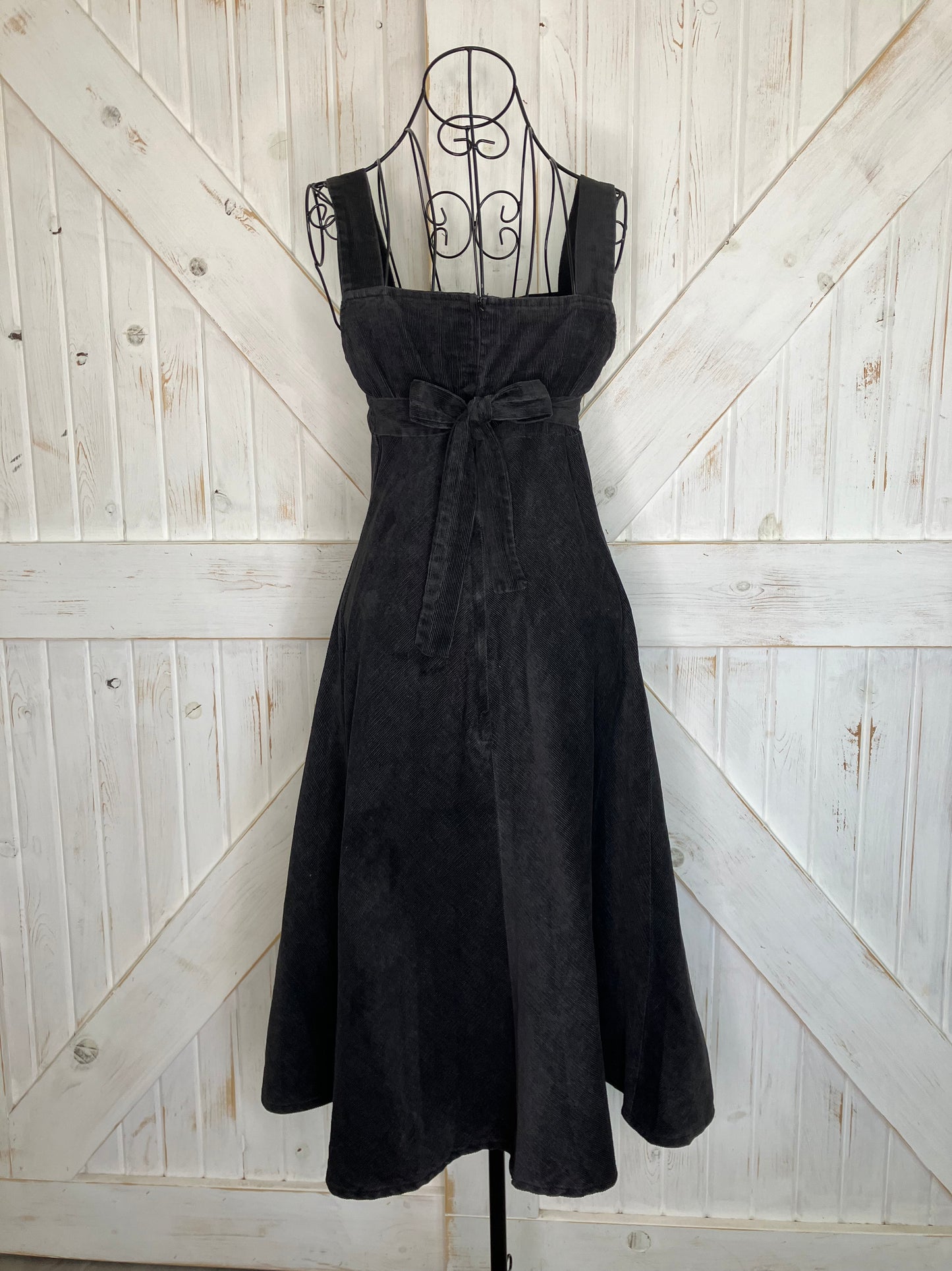 70's Vintage Byer California Black Corduroy Rainbow Calico Prairie Midi Sundress Dress