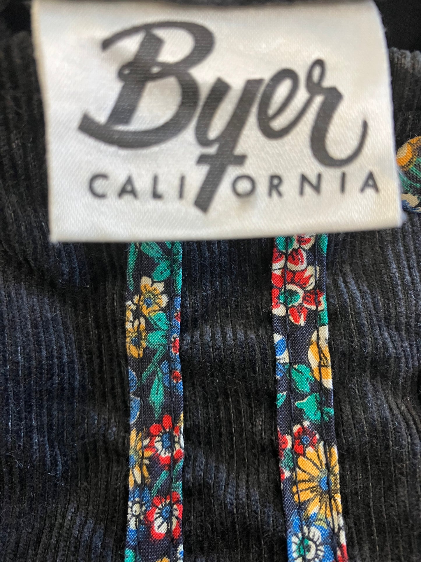 70's Vintage Byer California Black Corduroy Rainbow Calico Prairie Midi Sundress Dress