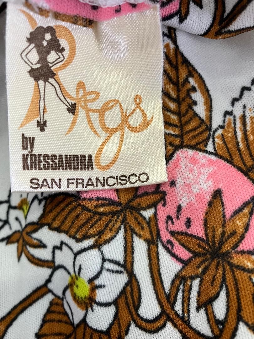 70's Vintage Rags by Kressandra White Pink Strawberry Bumble Bee Halter Maxi Sundress Dress