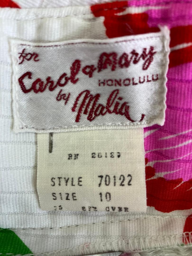 70's Vintage Malia Honolulu Carol & Mary Pink Red Green White Halter Hawaiian Hostess Luau Maxi Sundress Dress