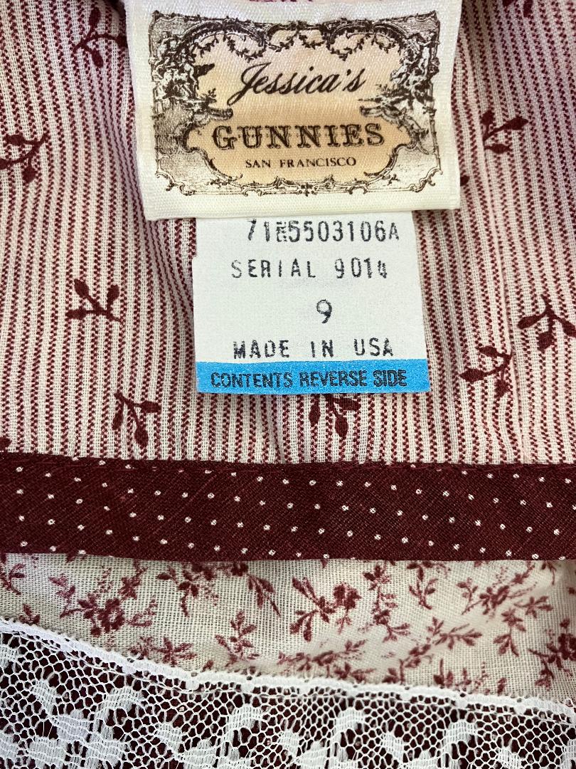 70's Vintage Gunne Sax Jessica's Gunnies Red White Calico Stripe Prairie Midi Apron Skirt 9