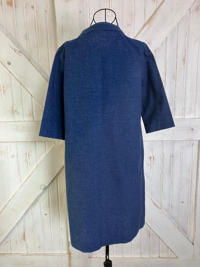 60's Vintage Models Coat Blue Denim Jean Red White Patchwork Puppy Dog Housecoat Mini Dress
