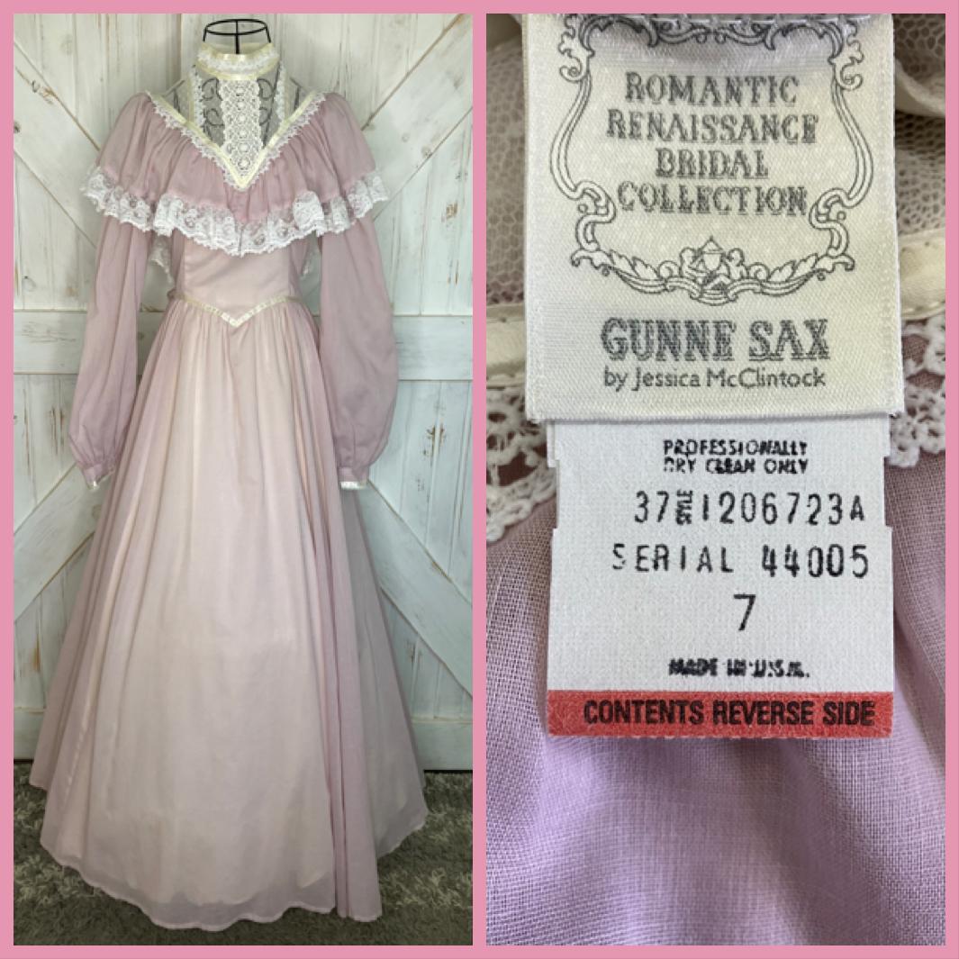 70's Vintage Gunne Sax Pink White Lace Romantic Renaissance Bridal Prairie Maxi Bridesmaid Dress 7