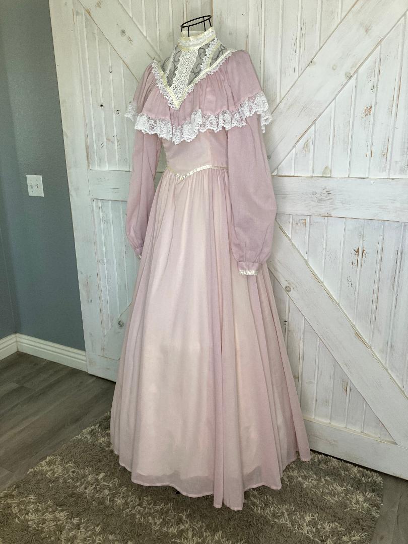 70's Vintage Gunne Sax Pink White Lace Romantic Renaissance Bridal Prairie Maxi Bridesmaid Dress 7