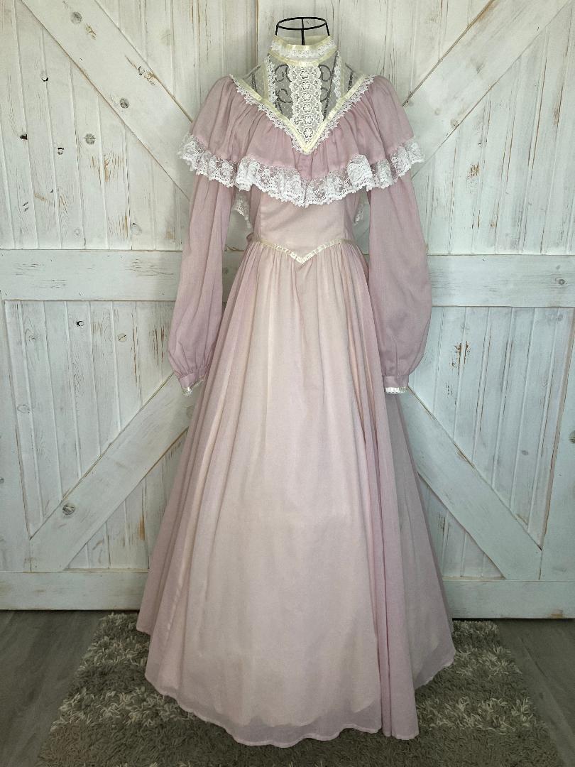 70's Vintage Gunne Sax Pink White Lace Romantic Renaissance Bridal Prairie Maxi Bridesmaid Dress 7