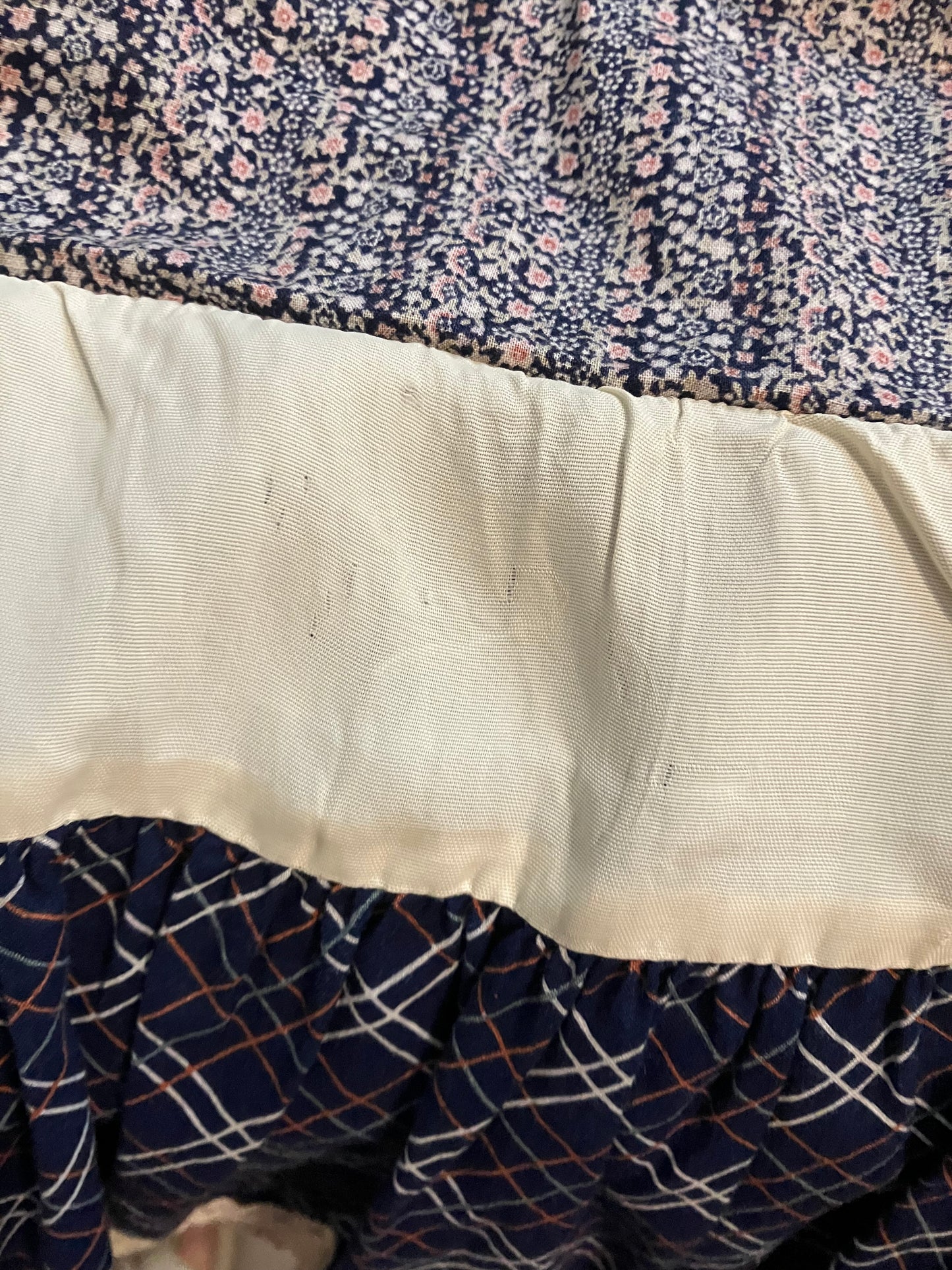 70's Vintage Gunne Sax Jessica's Gunnies Blue White Pink Green Calico Plaid Prairie Midi Skirt 9