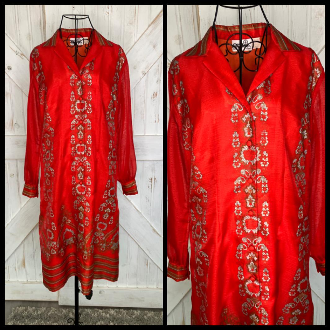 60's Vintage Alfred Shaheen Red Gold Batik Mod Hawaiian Dress