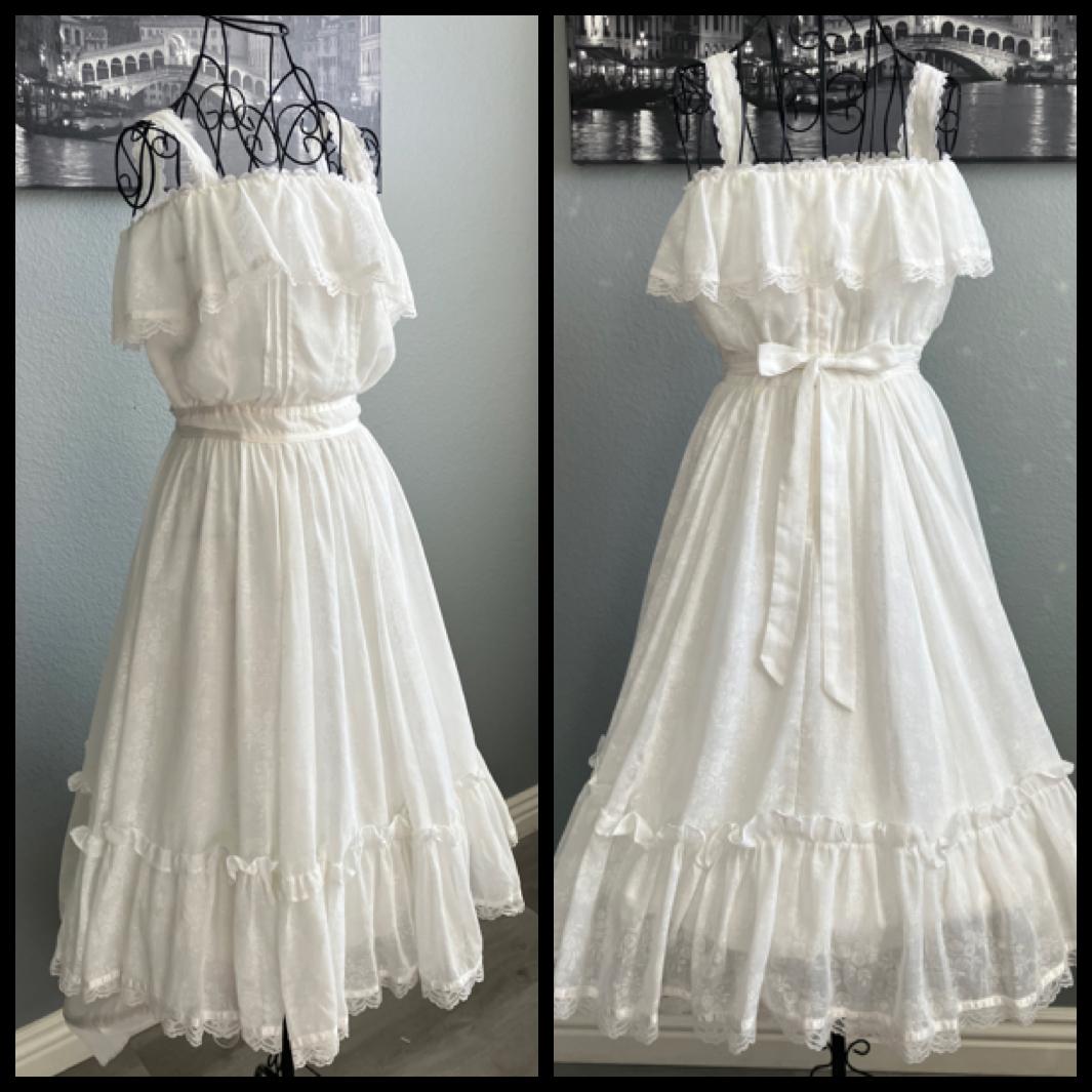 70's Vintage Gunne Sax White Ivory Prairie Midi Sundress Dress 7
