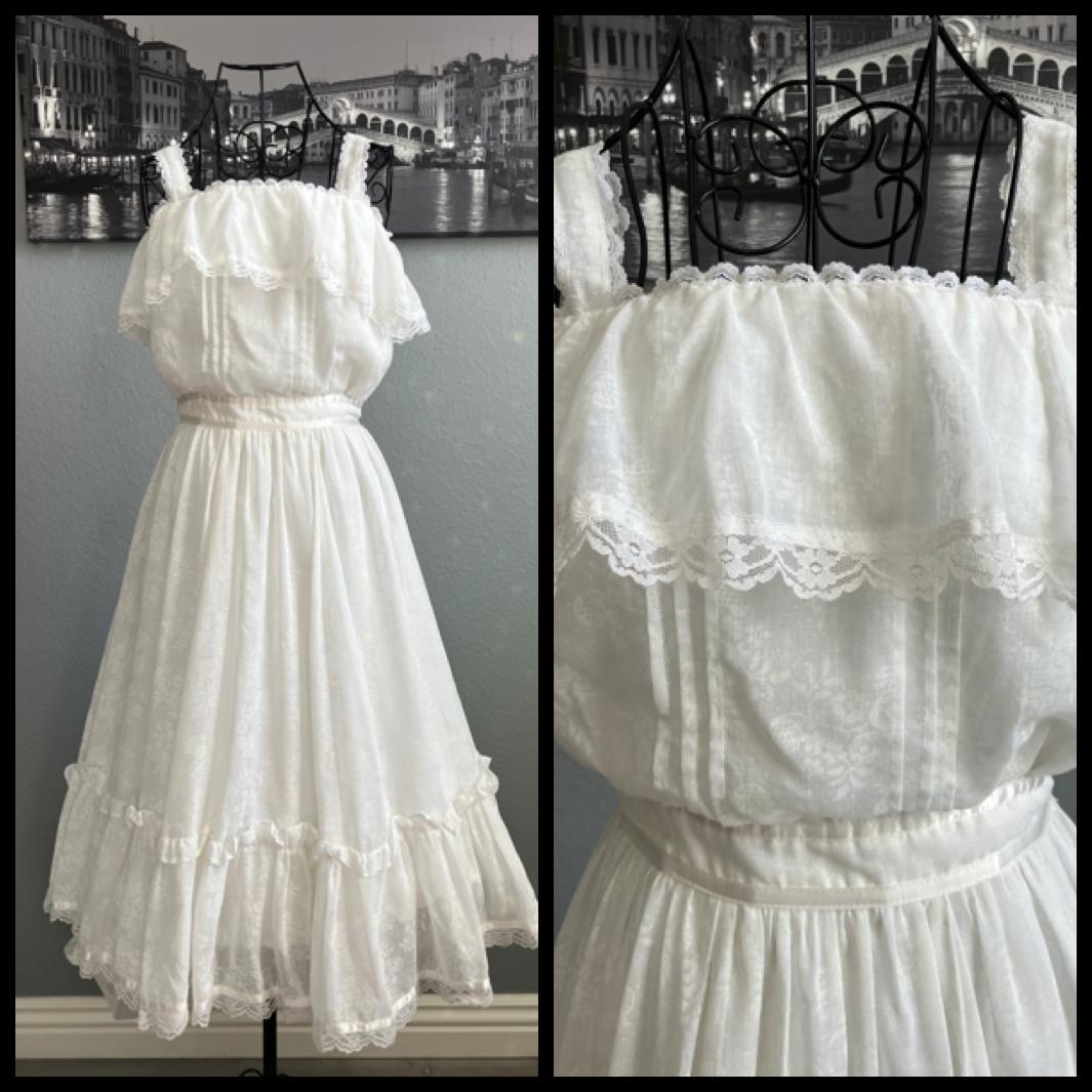 70's Vintage Gunne Sax White Ivory Prairie Midi Sundress Dress 7