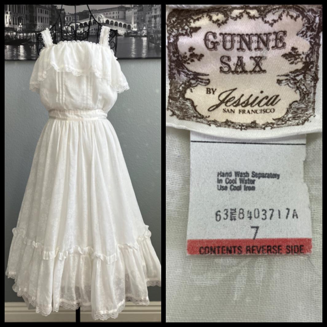 70's Vintage Gunne Sax White Ivory Prairie Midi Sundress Dress 7