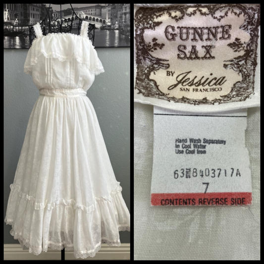 70's Vintage Gunne Sax White Ivory Prairie Midi Sundress Dress 7