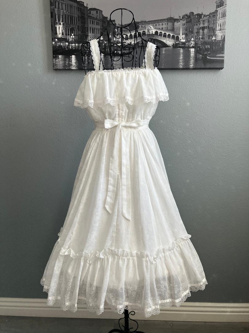 70's Vintage Gunne Sax White Ivory Prairie Midi Sundress Dress 7