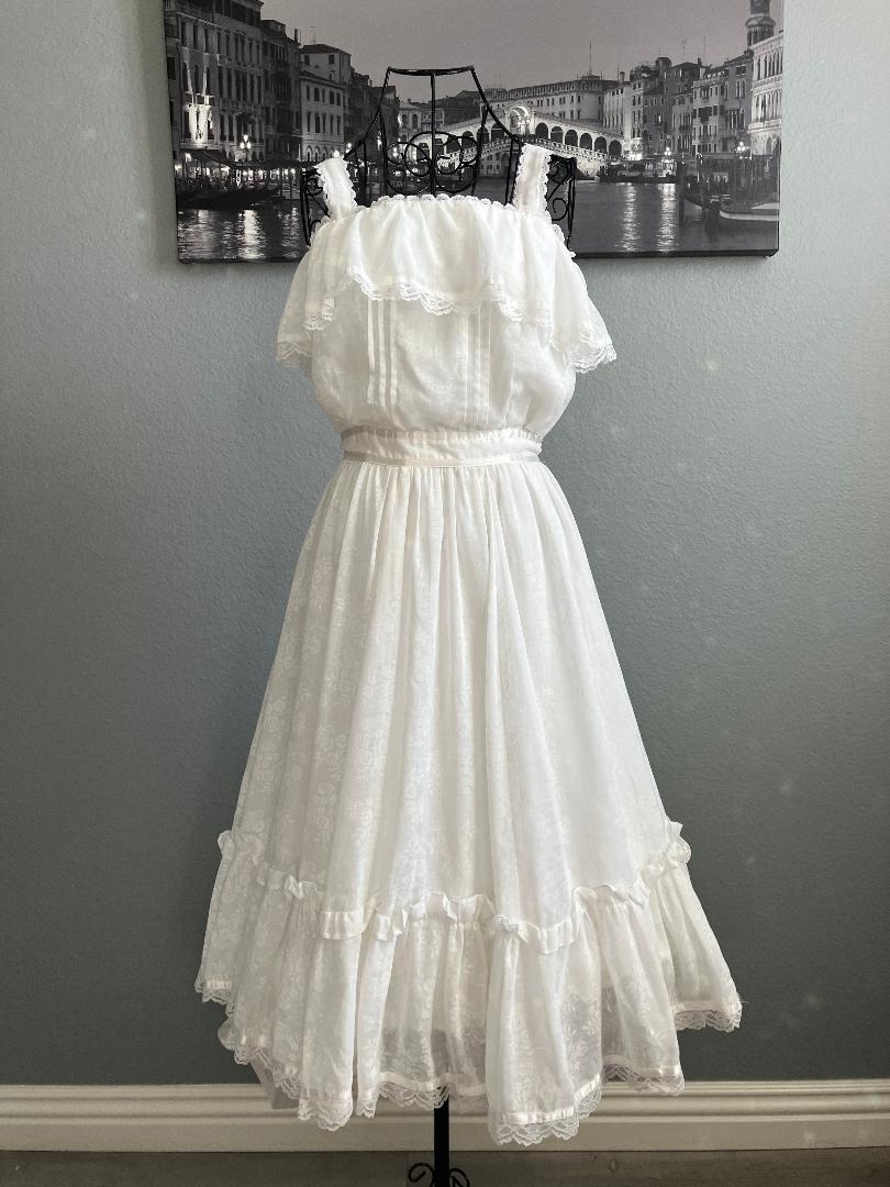 70's Vintage Gunne Sax White Ivory Prairie Midi Sundress Dress 7