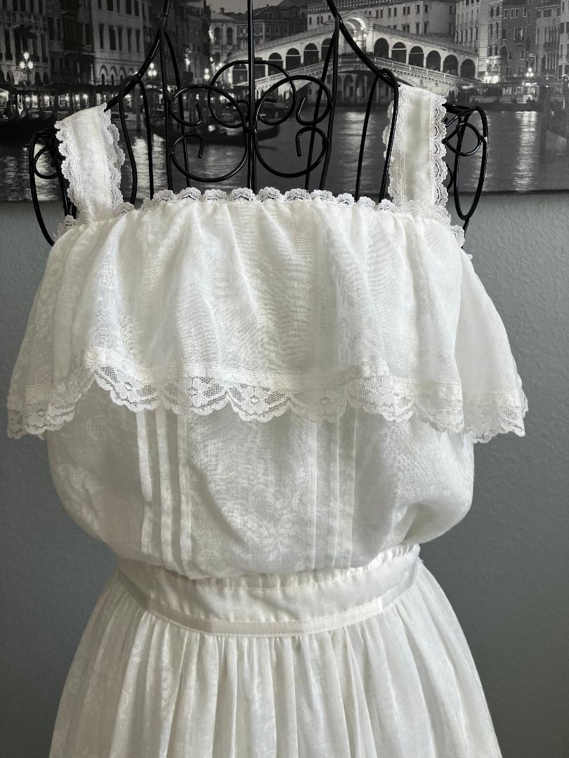 70's Vintage Gunne Sax White Ivory Prairie Midi Sundress Dress 7