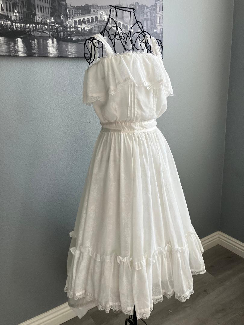 70's Vintage Gunne Sax White Ivory Prairie Midi Sundress Dress 7