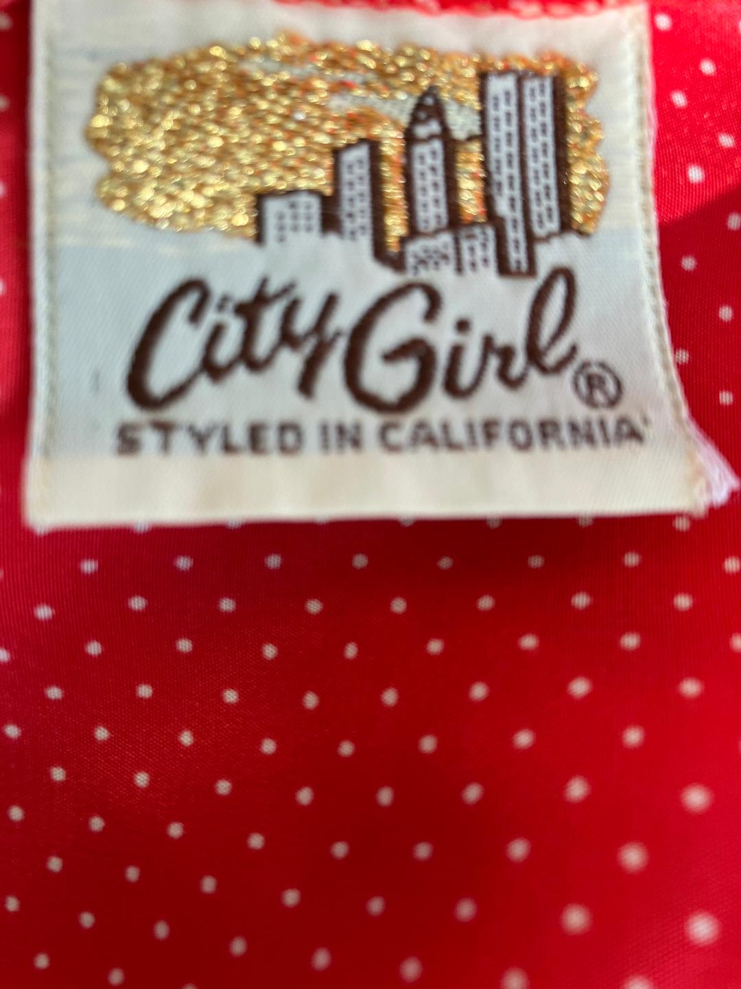 80's Vintage City Girl California Red White Swiss Polka Dot Career Top Shirt Blouse