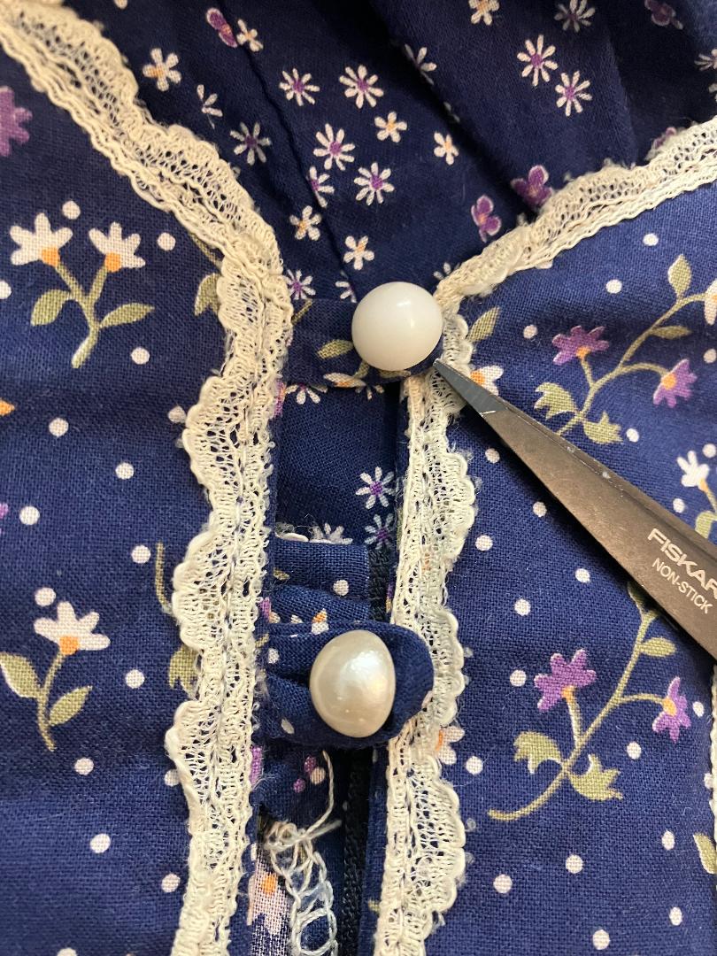 70's Vintage Gunne Sax Blue White Purple Calico Sweetheart Prairie Maxi Sundress Dress 9 *FLAWS