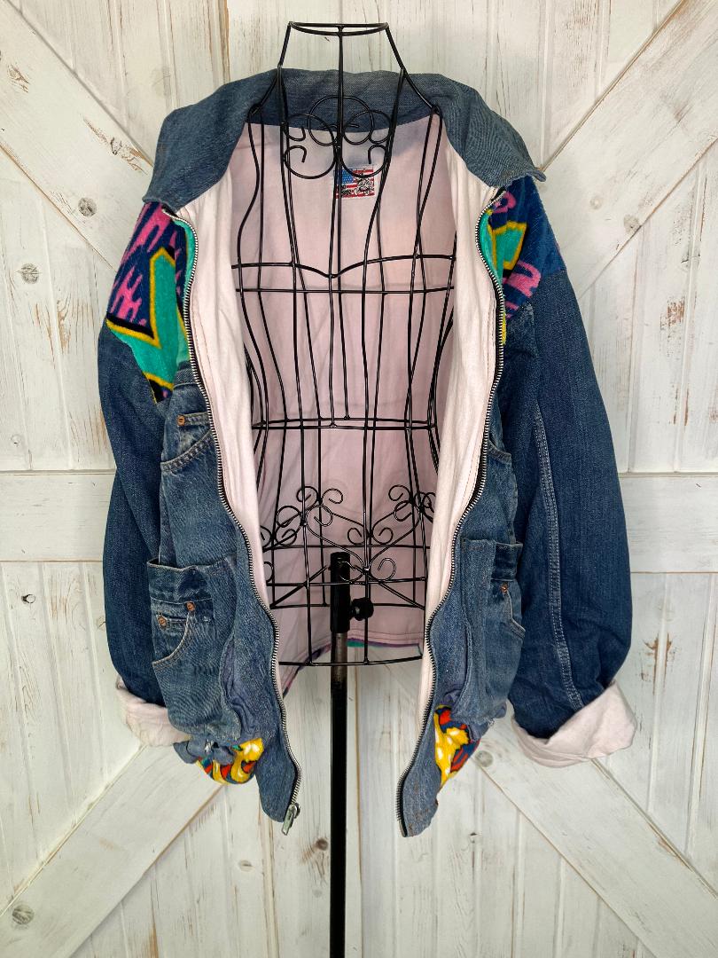 90's Vintage Too Cute Guetta Brothers Walt Disney Co Minnie Mouse Neon Terry Denim Bomber Jacket
