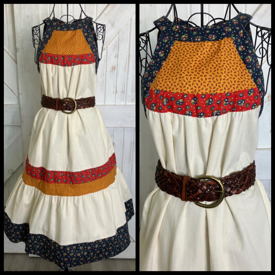 70's Vintage Gunne Sax Blue Red Yellow Calico Halter Tent Prairie Western Midi Dress 9