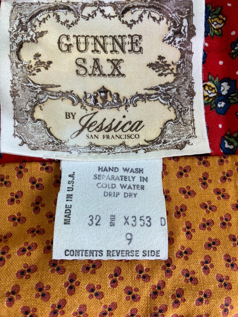 70's Vintage Gunne Sax Blue Red Yellow Calico Halter Tent Prairie Western Midi Dress 9