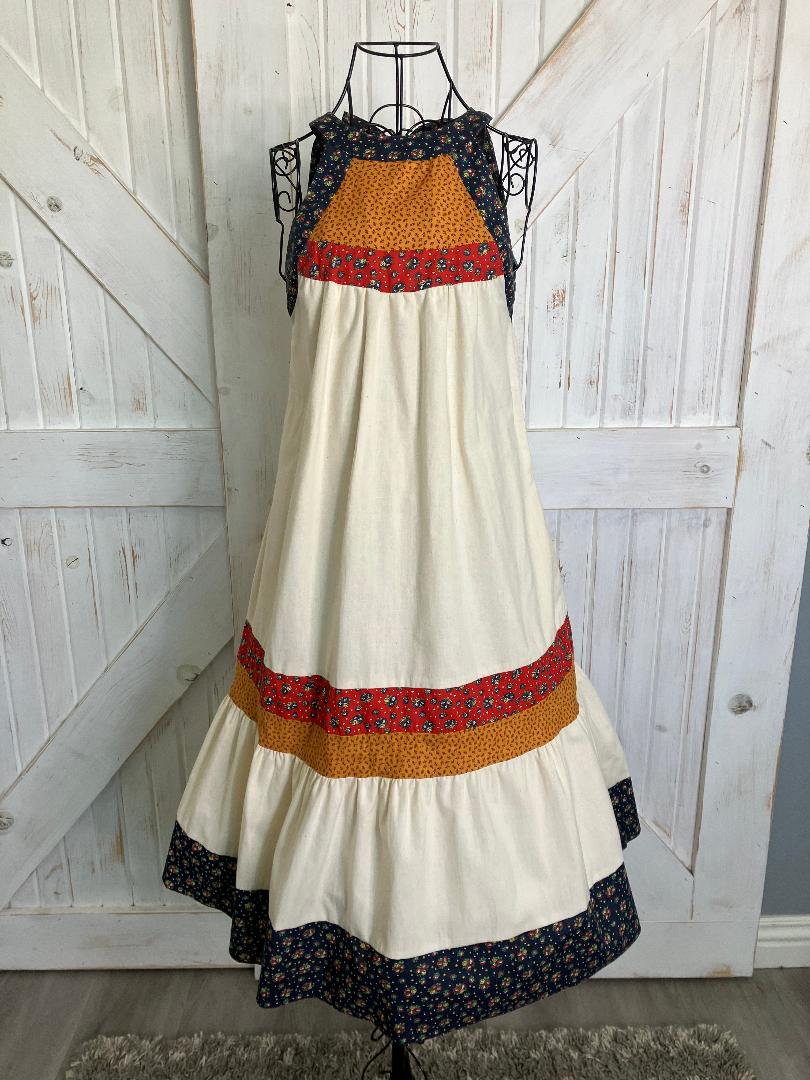 70's Vintage Gunne Sax Blue Red Yellow Calico Halter Tent Prairie Western Midi Dress 9