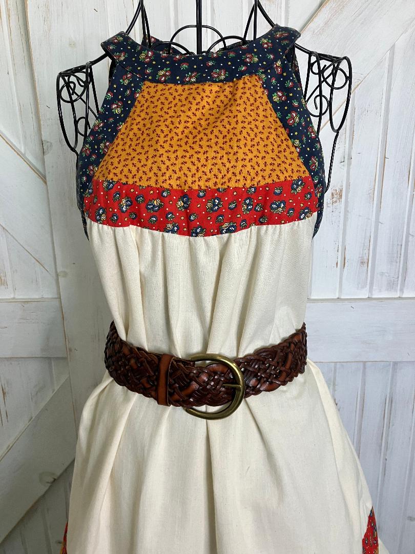 70's Vintage Gunne Sax Blue Red Yellow Calico Halter Tent Prairie Western Midi Dress 9