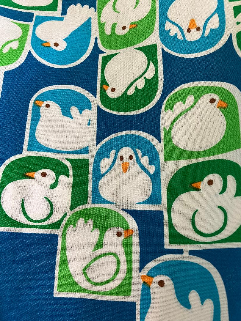 70's Vintage Malia Honolulu Hawaiian Midi Skirt Blue White Green Peace Doves Birds