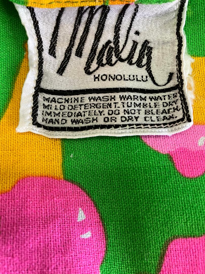 70's Vintage Malia Honolulu Hawaiian Wrap Mini Midi Skirt Green Pink Ice Cream Cupcakes w/ Original Belt