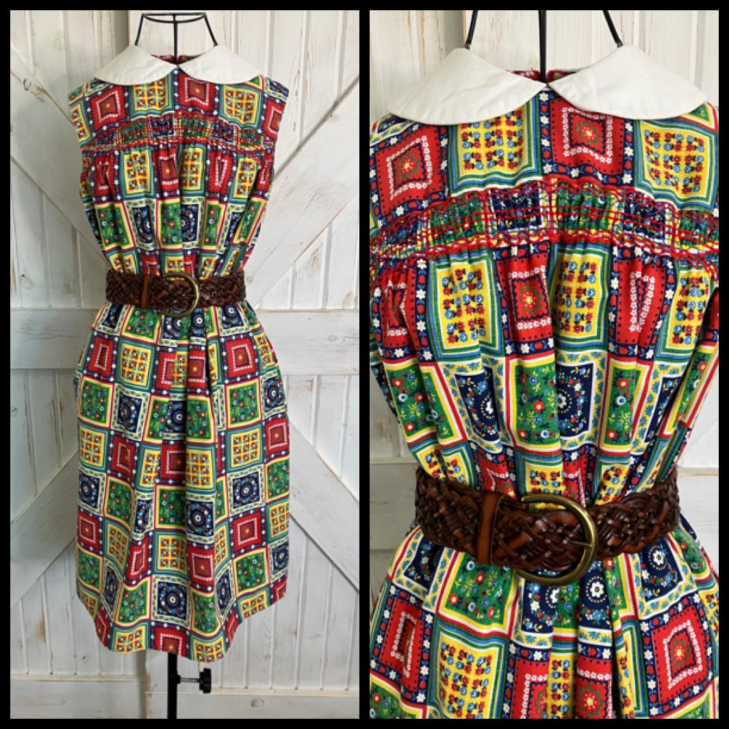 60's Vintage Phil Jacobs KC Red Rainbow Patchwork Marsha Brady Mini Dress