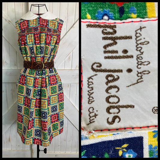 60's Vintage Phil Jacobs KC Red Rainbow Patchwork Marsha Brady Mini Dress
