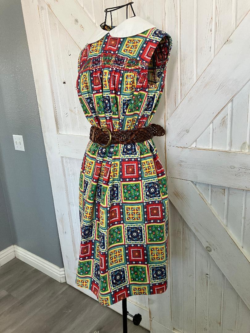 60's Vintage Phil Jacobs KC Red Rainbow Patchwork Marsha Brady Mini Dress