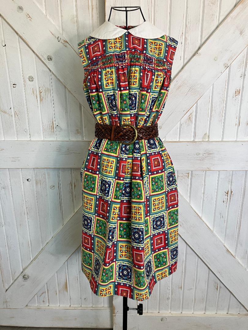 60's Vintage Phil Jacobs KC Red Rainbow Patchwork Marsha Brady Mini Dress