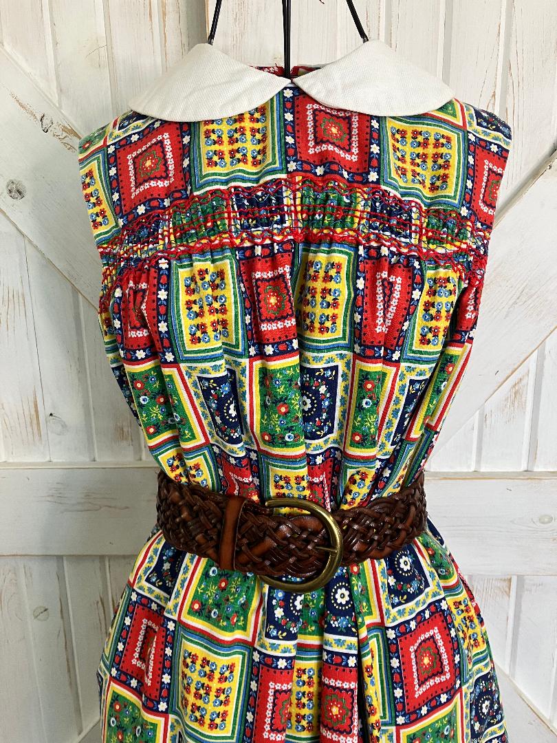 60's Vintage Phil Jacobs KC Red Rainbow Patchwork Marsha Brady Mini Dress