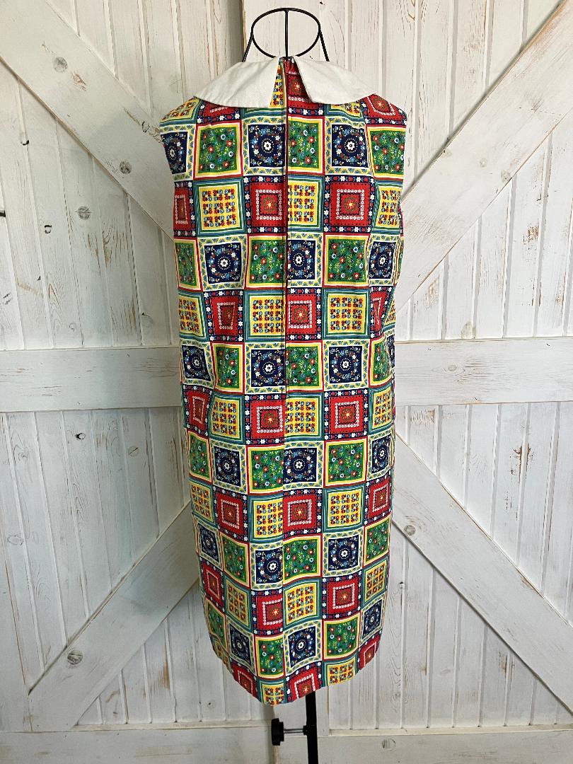 60's Vintage Phil Jacobs KC Red Rainbow Patchwork Marsha Brady Mini Dress