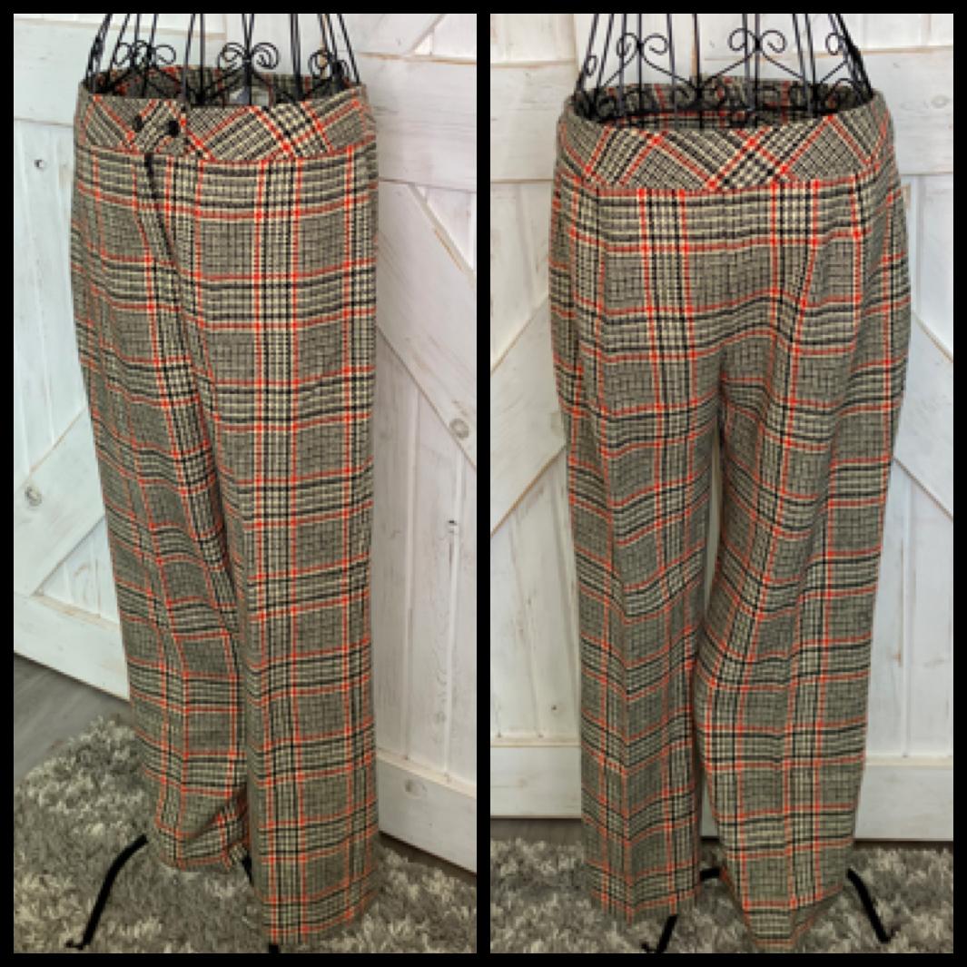 60's Vintage Tami San Francisco ILGWU Black Brown Gray Orange Houndstooth Plaid Wool Trouser Pants