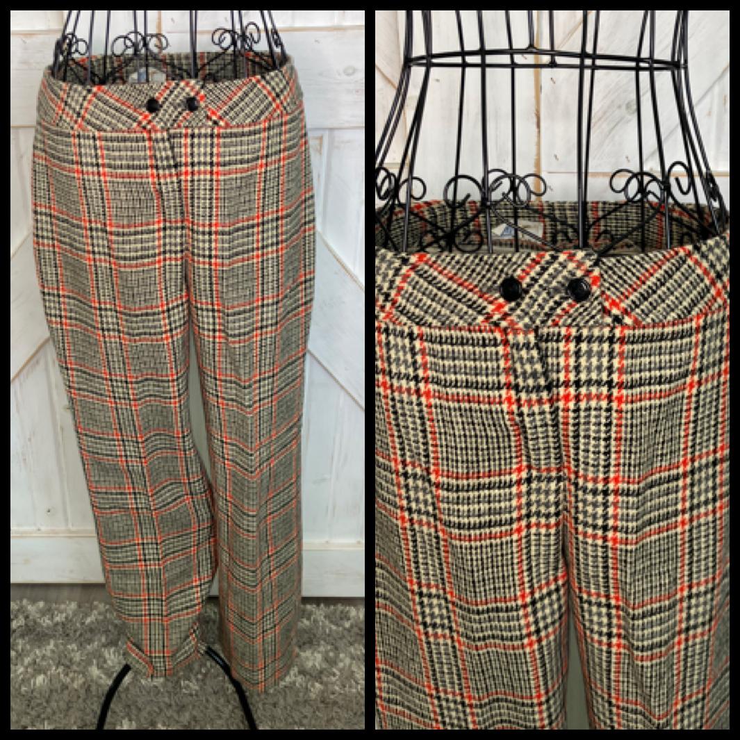 60's Vintage Tami San Francisco ILGWU Black Brown Gray Orange Houndstooth Plaid Wool Trouser Pants