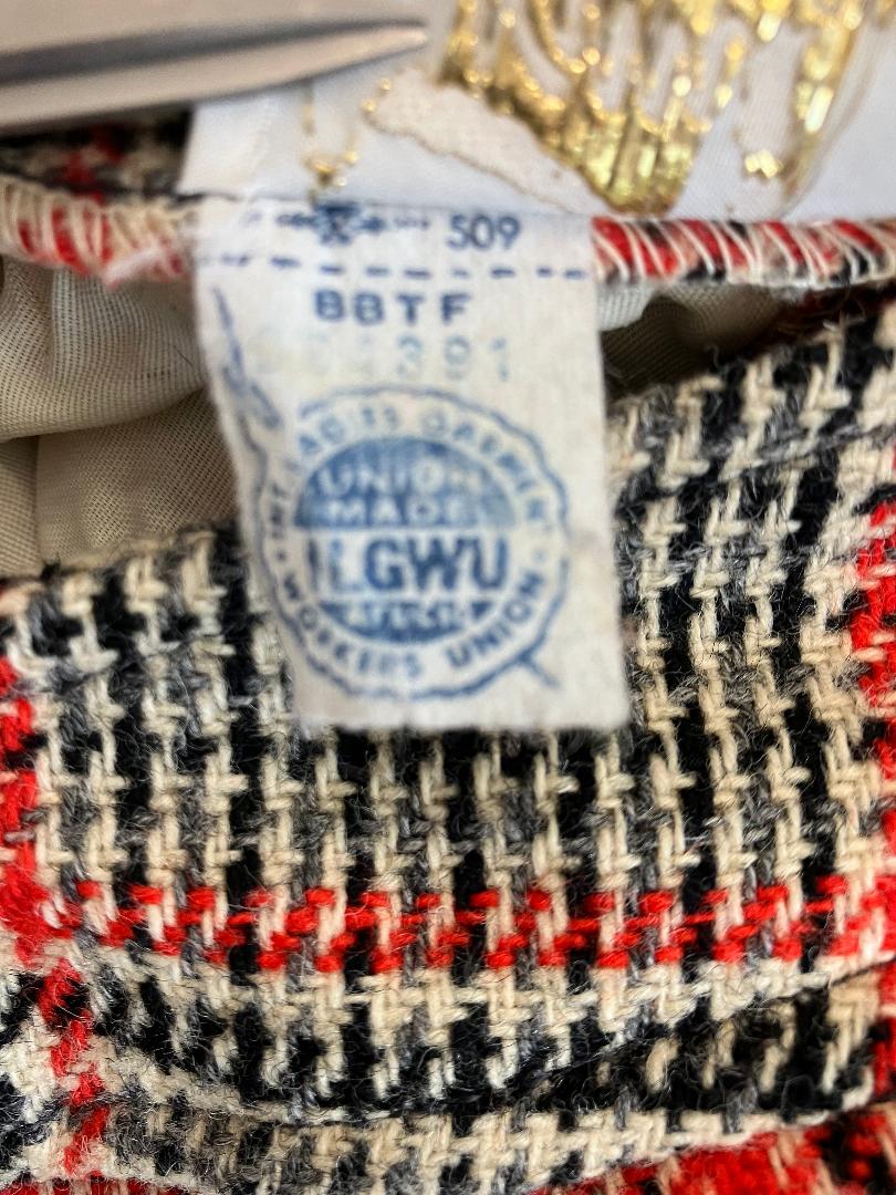 60's Vintage Tami San Francisco ILGWU Black Brown Gray Orange Houndstooth Plaid Wool Trouser Pants