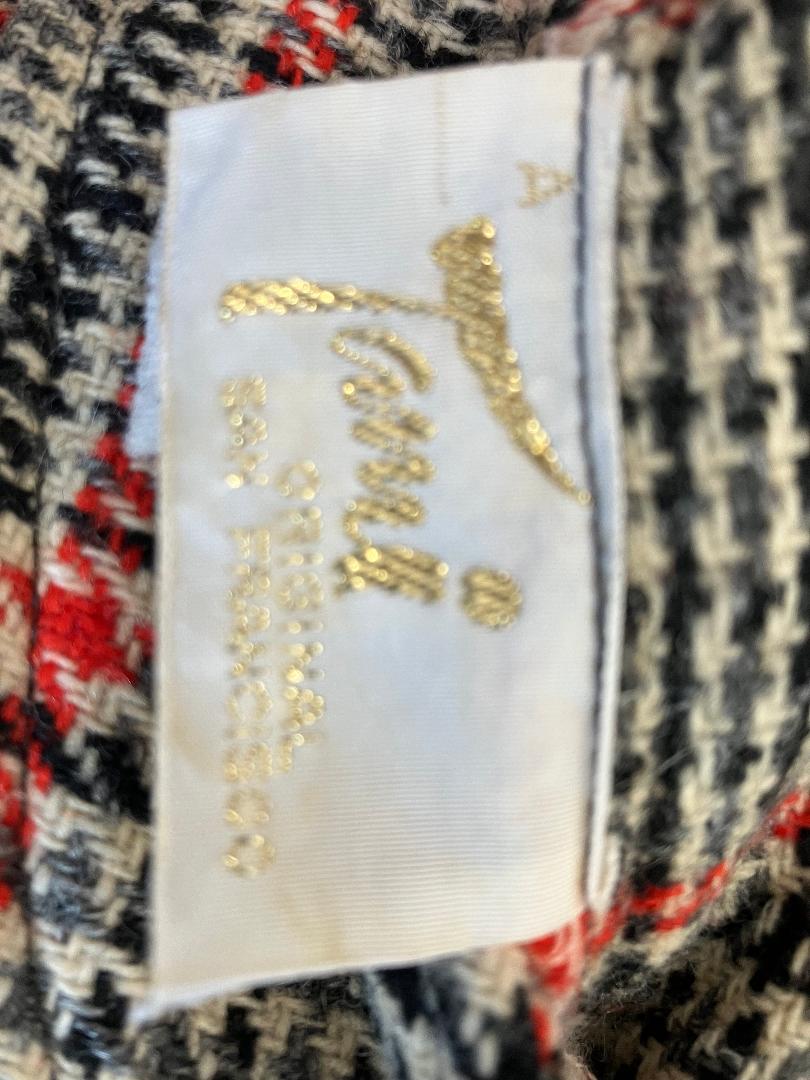 60's Vintage Tami San Francisco ILGWU Black Brown Gray Orange Houndstooth Plaid Wool Trouser Pants