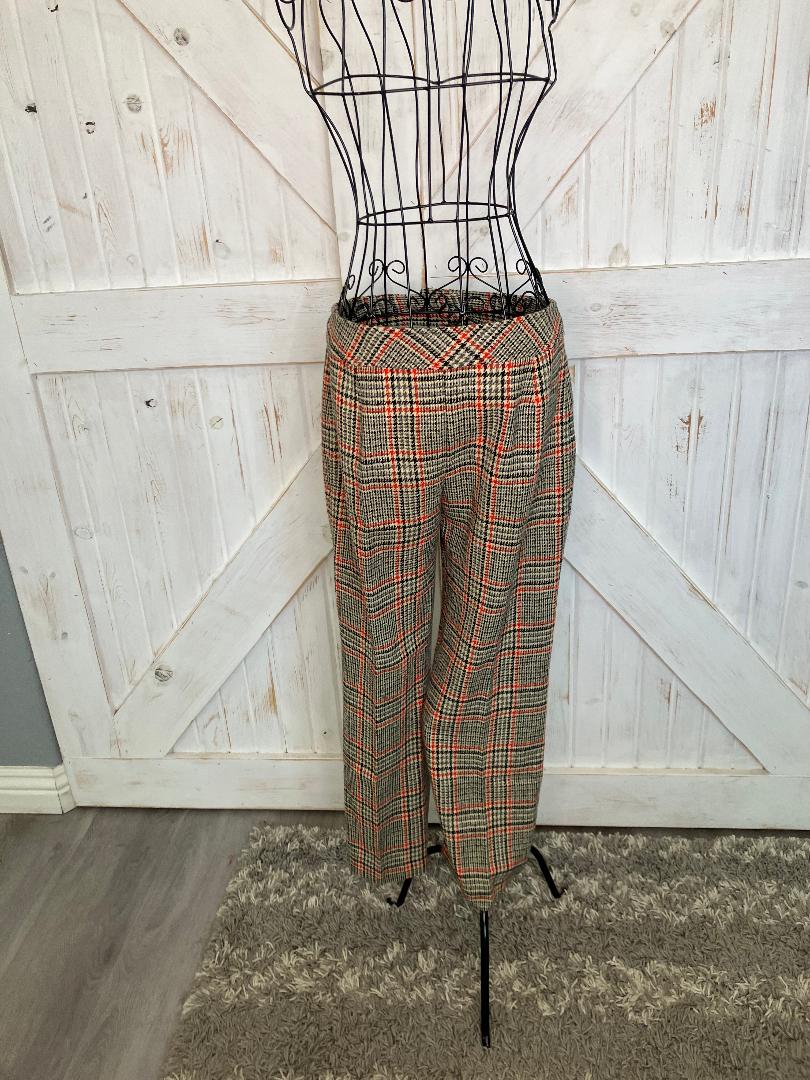 60's Vintage Tami San Francisco ILGWU Black Brown Gray Orange Houndstooth Plaid Wool Trouser Pants