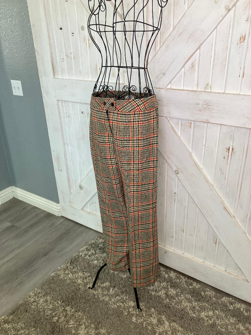 60's Vintage Tami San Francisco ILGWU Black Brown Gray Orange Houndstooth Plaid Wool Trouser Pants